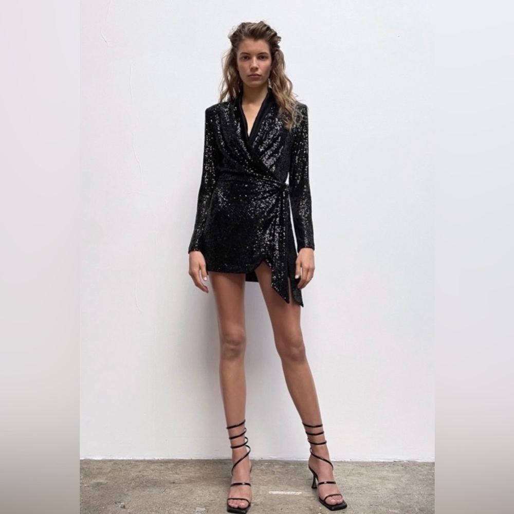 ZARA Sequin Wrap Mini Dress Size M